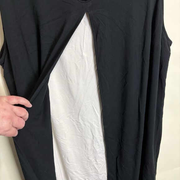 J Jill Wearever Colorblock Dress Womens 2X Split Front Trapeze Swing White Black - Picture 3 of 7